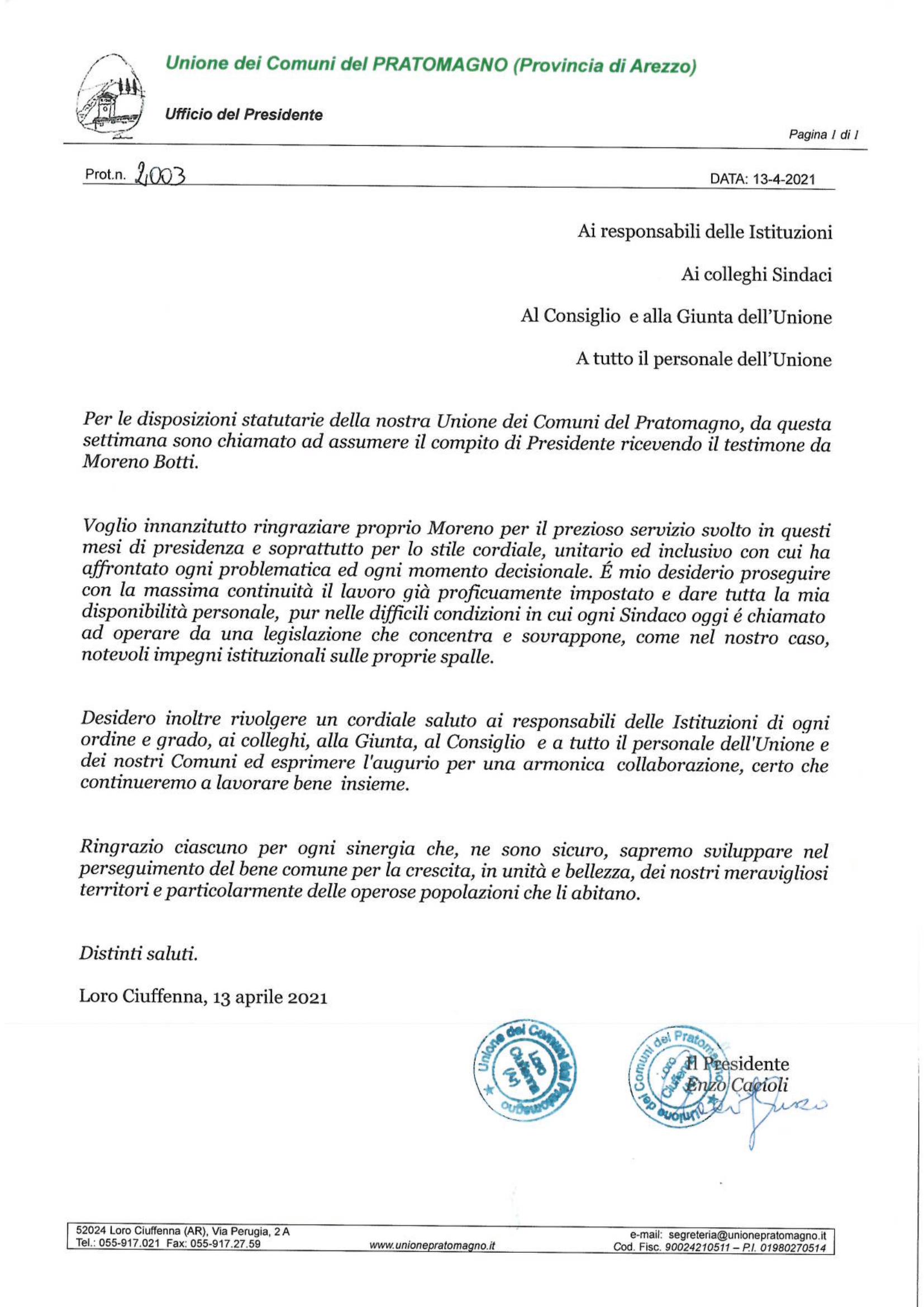 Enzo Cacioli è il nuovo Presidente dell'Unione dei Comuni del ...